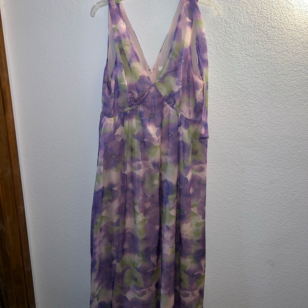 Lush Dress in Purple and Green with Watercolor Floral Design